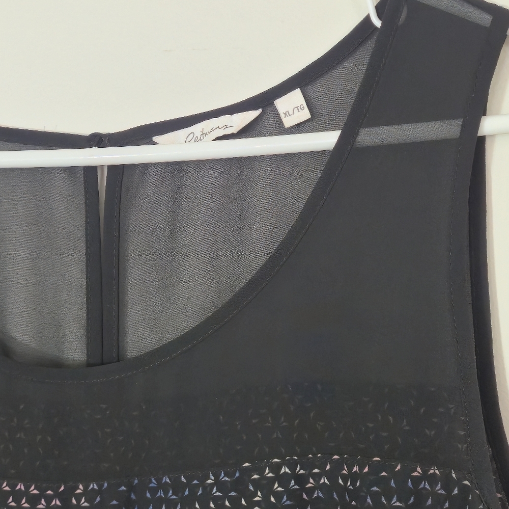 Reitmans XL Black Micro Print Georgette Tank Top Asymmetric Hem Contemporary Chi - Picture 5 of 12